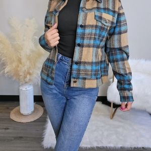 Plaid In Town Shacket-Blue/Camel